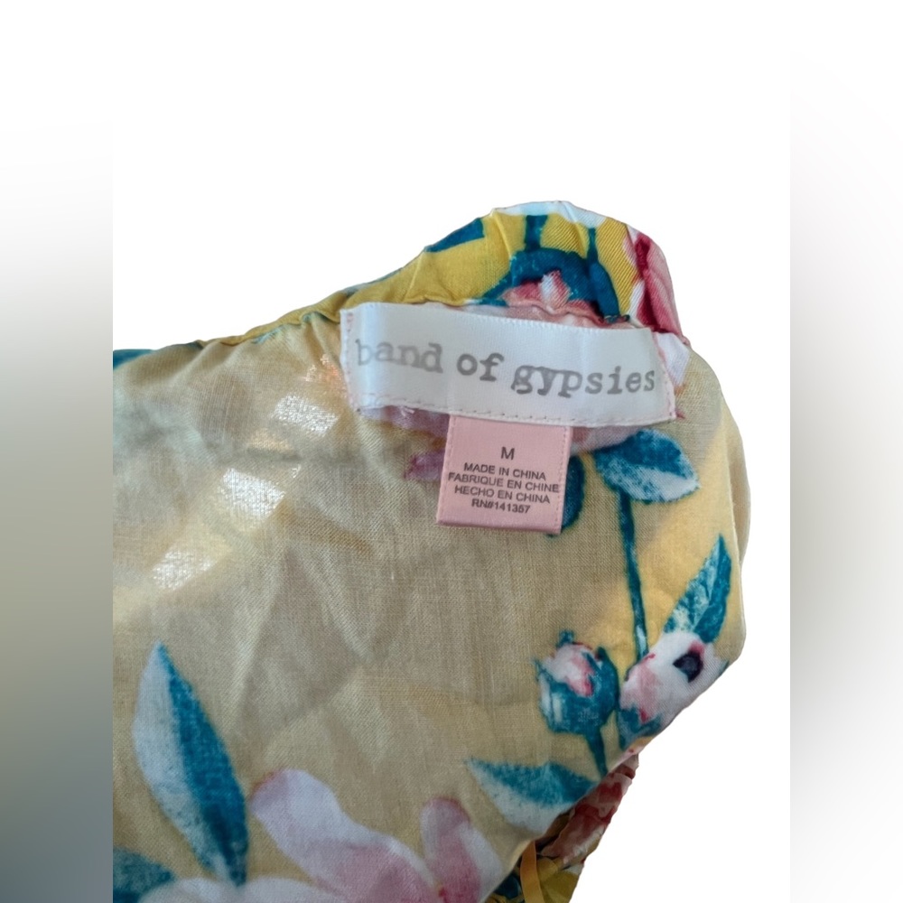 Band of Gypsies Maxi Dress Yellow Floral Pockets Bow Detail Size Medium EUC - Picture 4 of 4